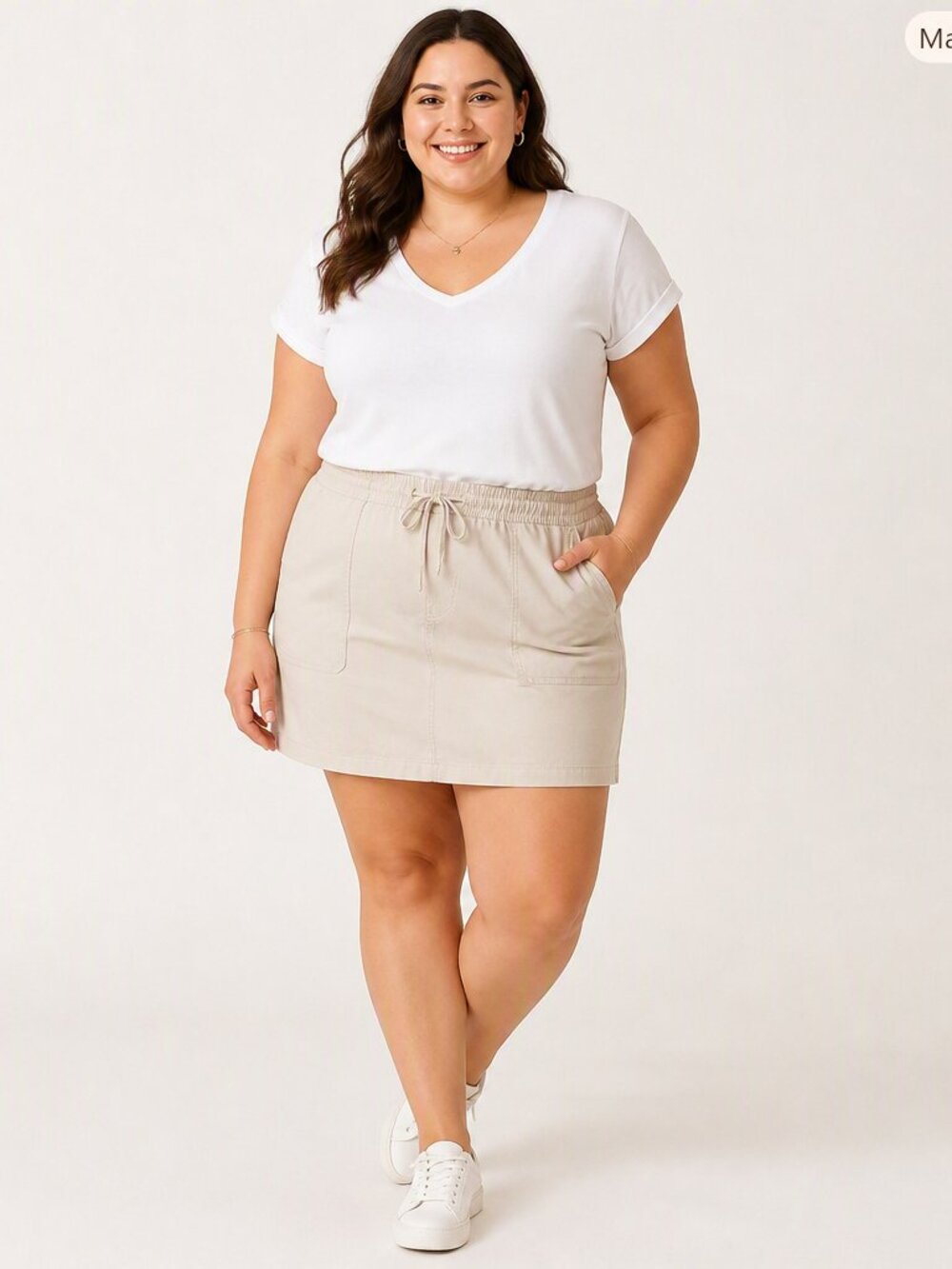 Women's Casual Drawstring Cotton Skort in Light Beige